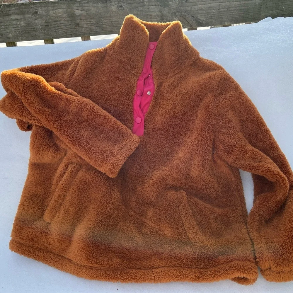 J. Crew Brown Fleece with Pink Trim​​